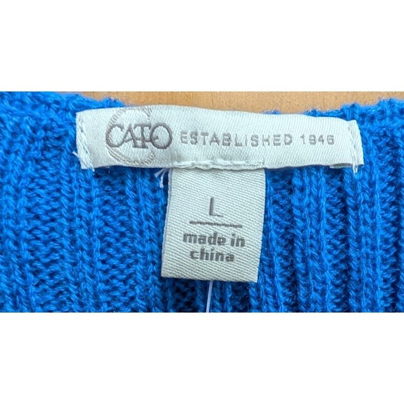 Cato Women's Sweater Large NEW Royal Blue Tie Closure Ruffled Front and Cuffs - Picture 3 of 8